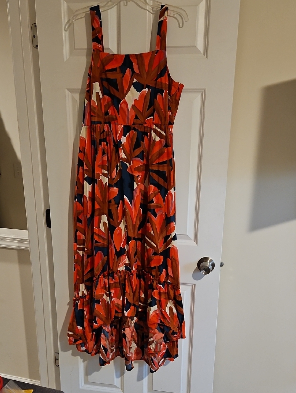 Who What Wear Vibrant Orange and Brown Abstract Print Maxi Dress With Hi Low Hem